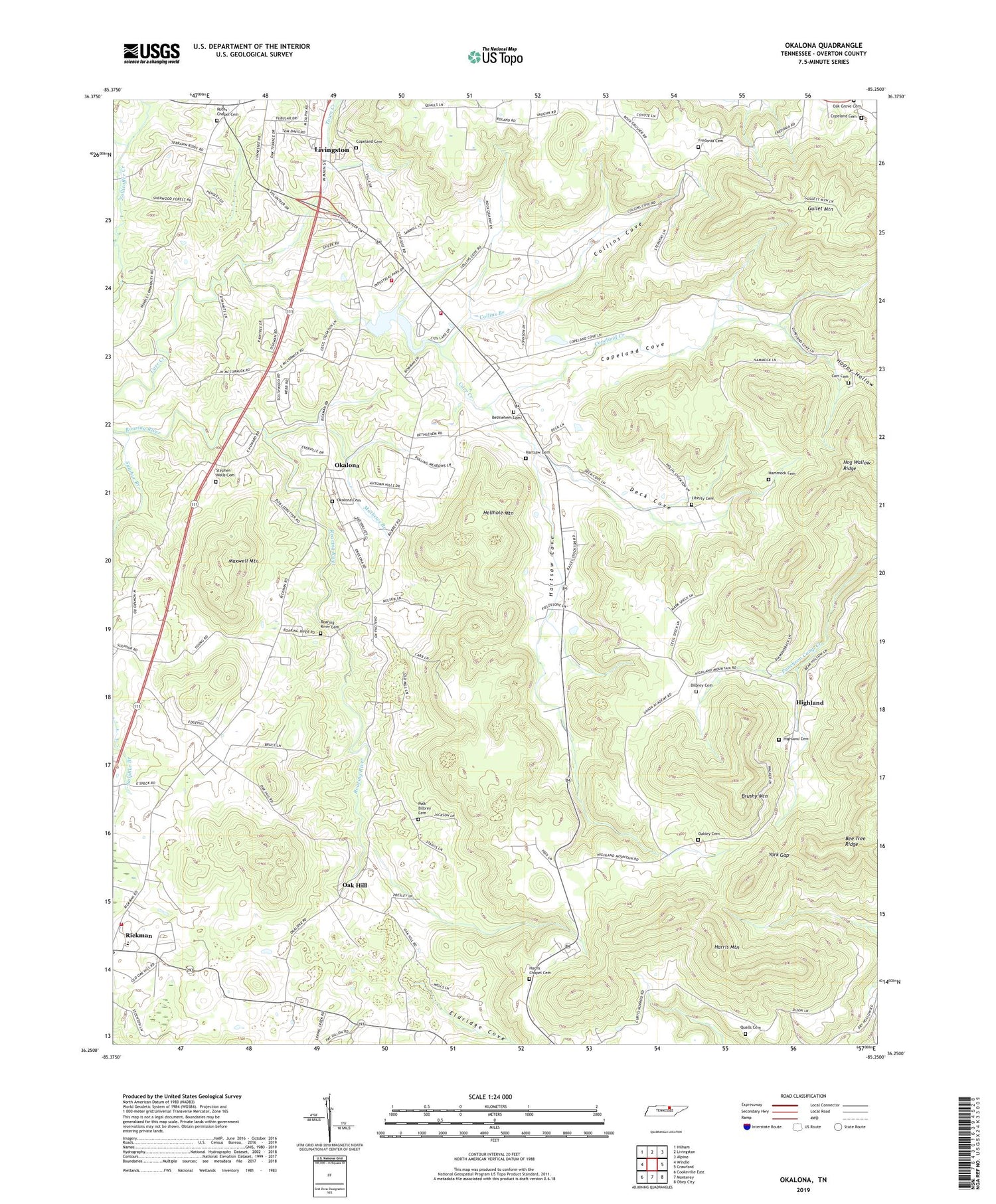 Okalona Tennessee US Topo Map Image
