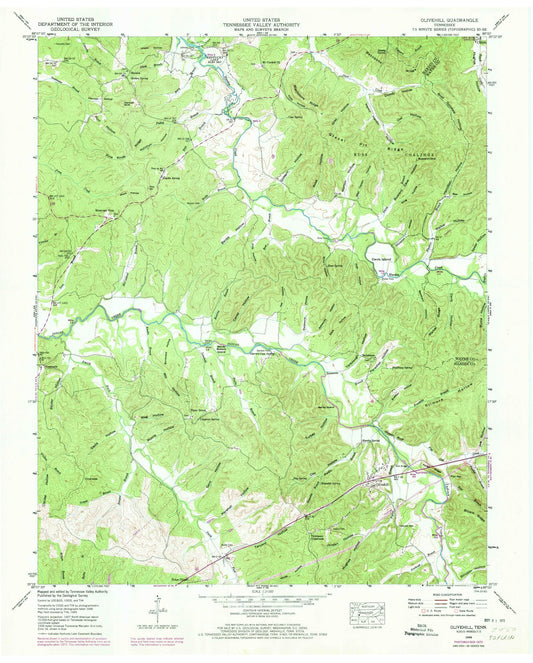 Classic USGS Olivehill Tennessee 7.5'x7.5' Topo Map Image