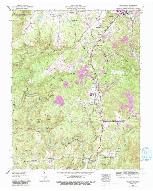 Classic USGS Oneida South Tennessee 7.5'x7.5' Topo Map Image