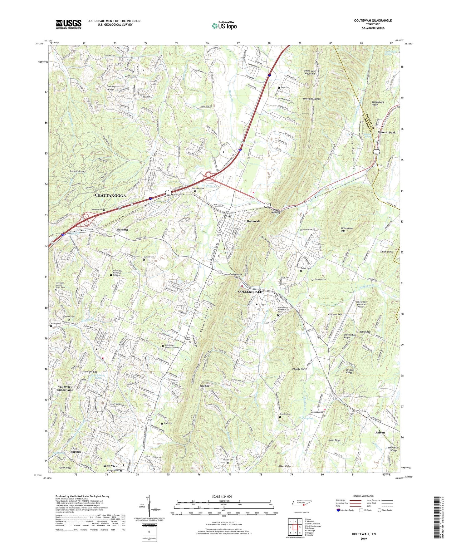 Ooltewah Tennessee US Topo Map Image