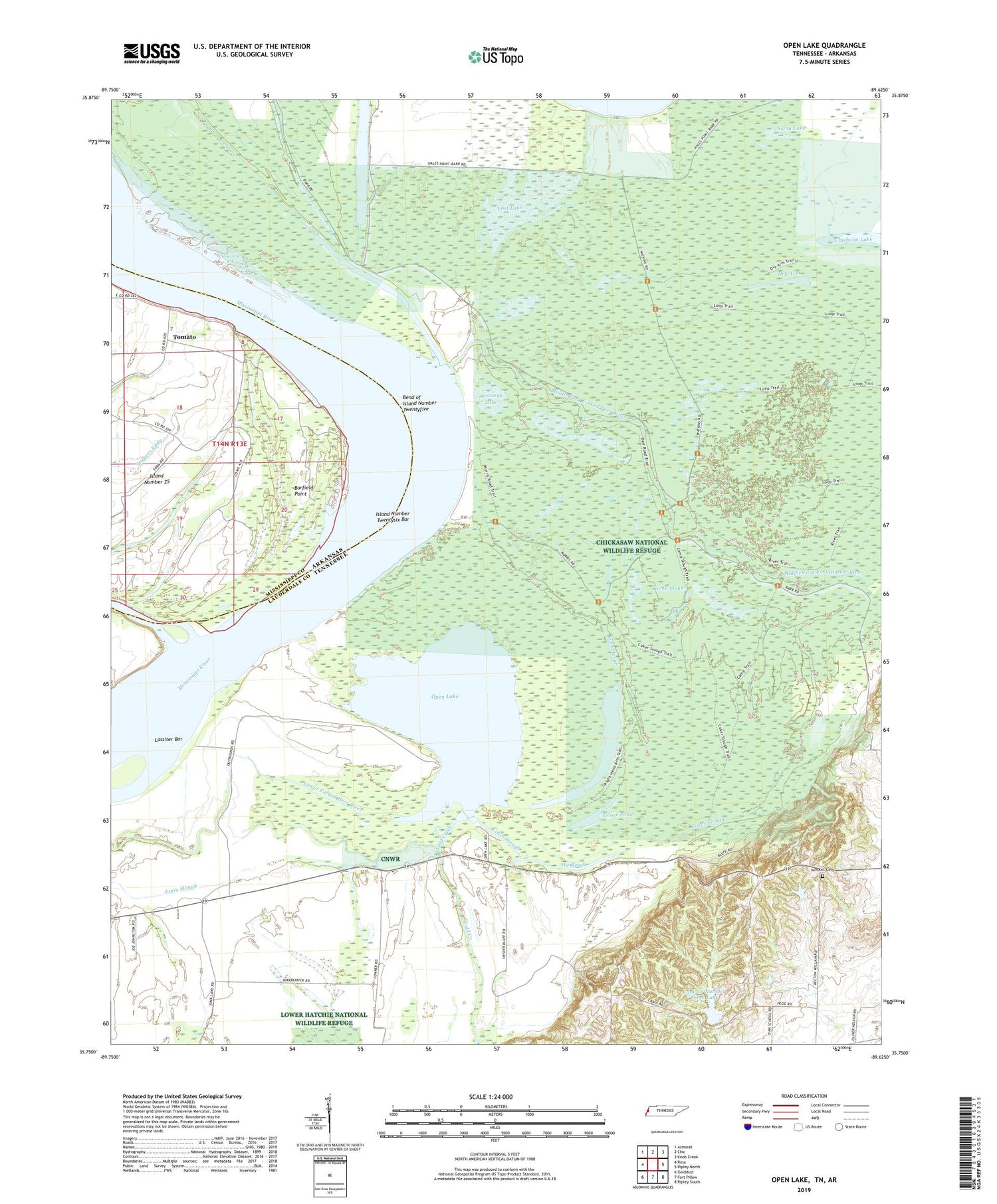 Open Lake Tennessee US Topo Map Image