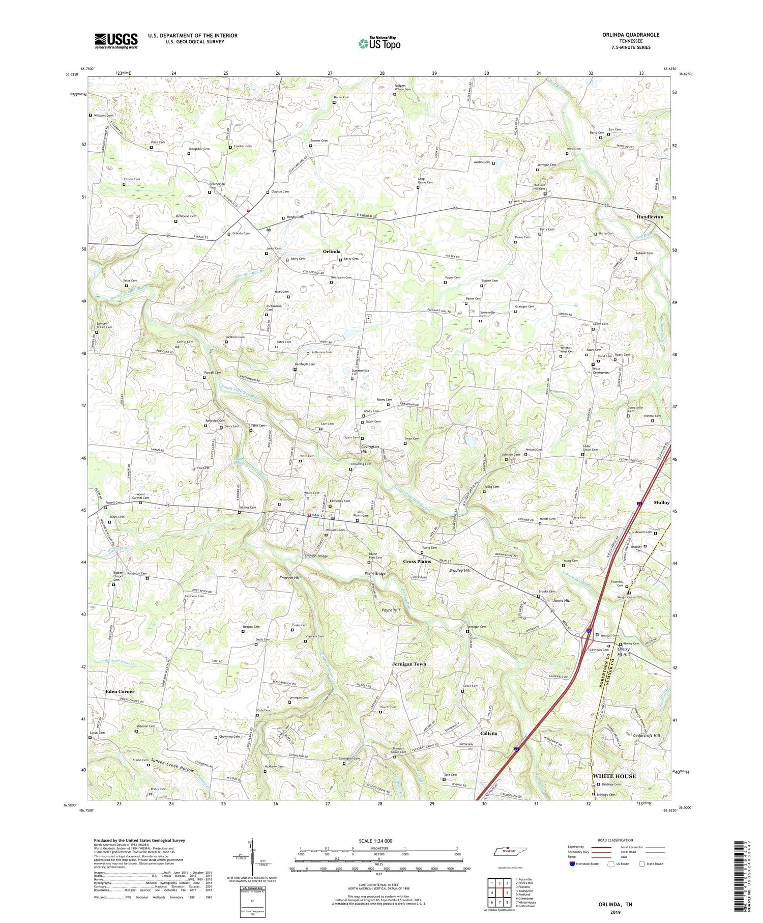 Orlinda Tennessee US Topo Map Image