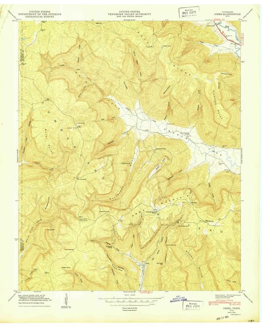 Classic USGS Orme Tennessee 7.5'x7.5' Topo Map Image