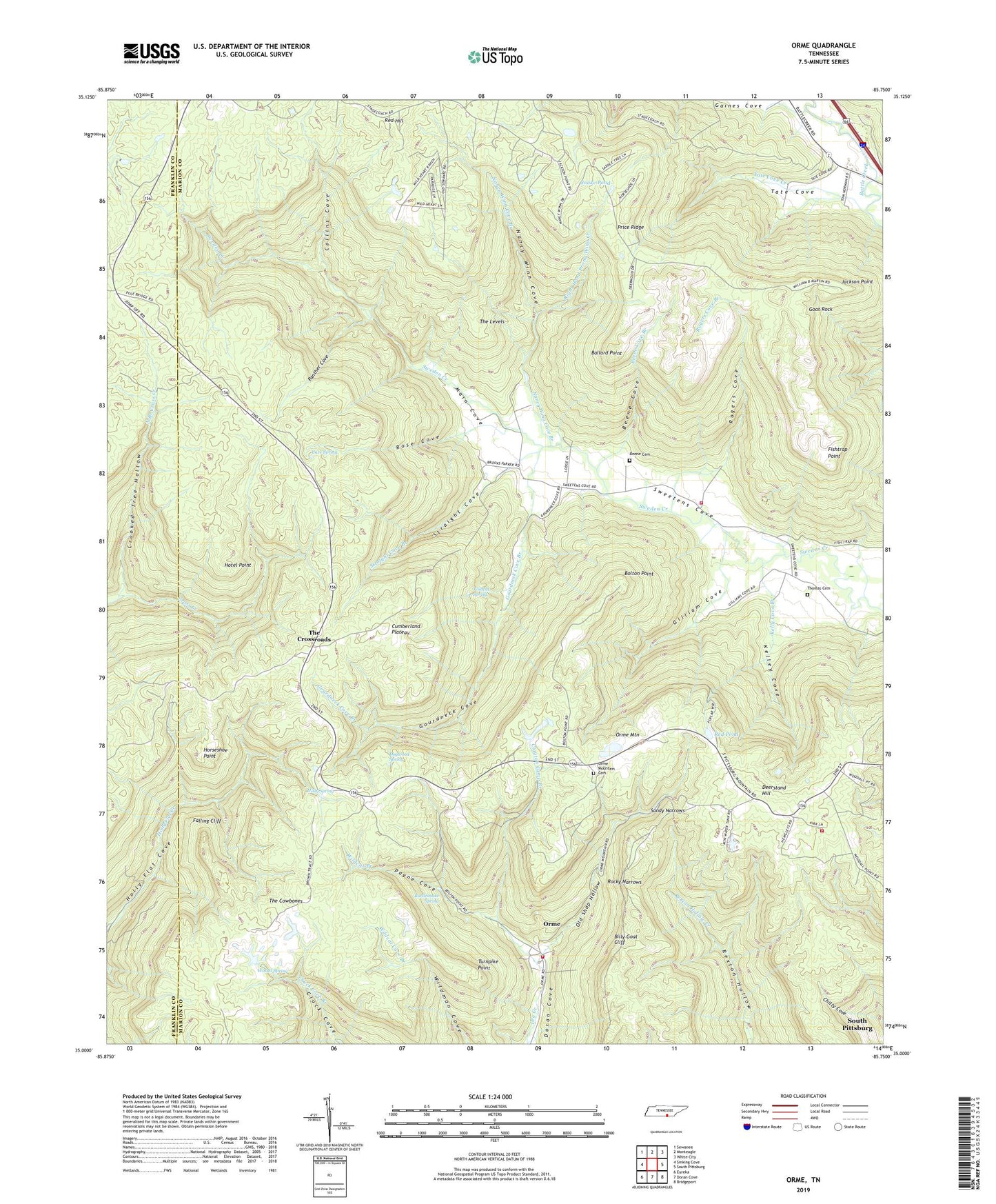 Orme Tennessee US Topo Map Image