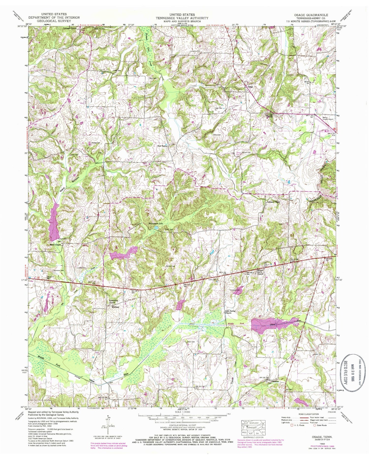 Classic USGS Osage Tennessee 7.5'x7.5' Topo Map Image