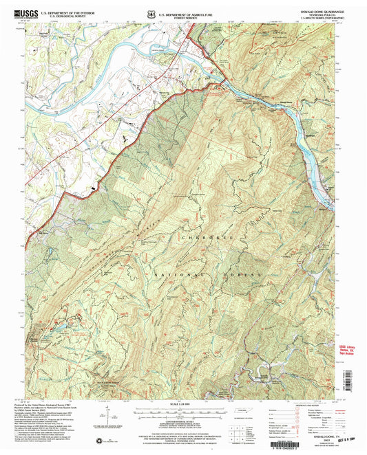 Classic USGS Oswald Dome Tennessee 7.5'x7.5' Topo Map Image