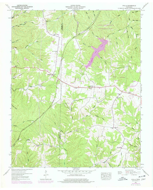 Classic USGS Ovilla Tennessee 7.5'x7.5' Topo Map Image