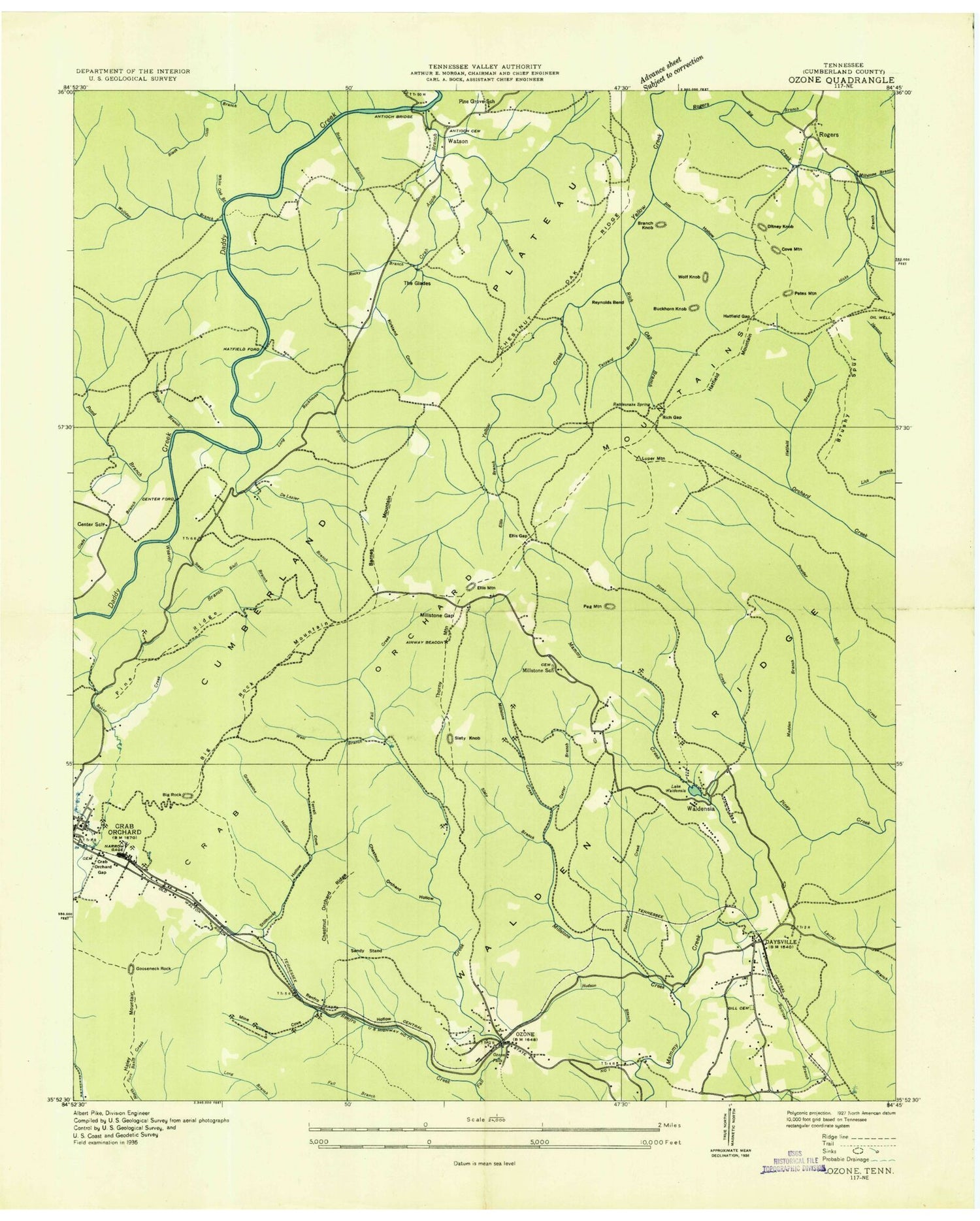 Classic USGS Ozone Tennessee 7.5'x7.5' Topo Map Image