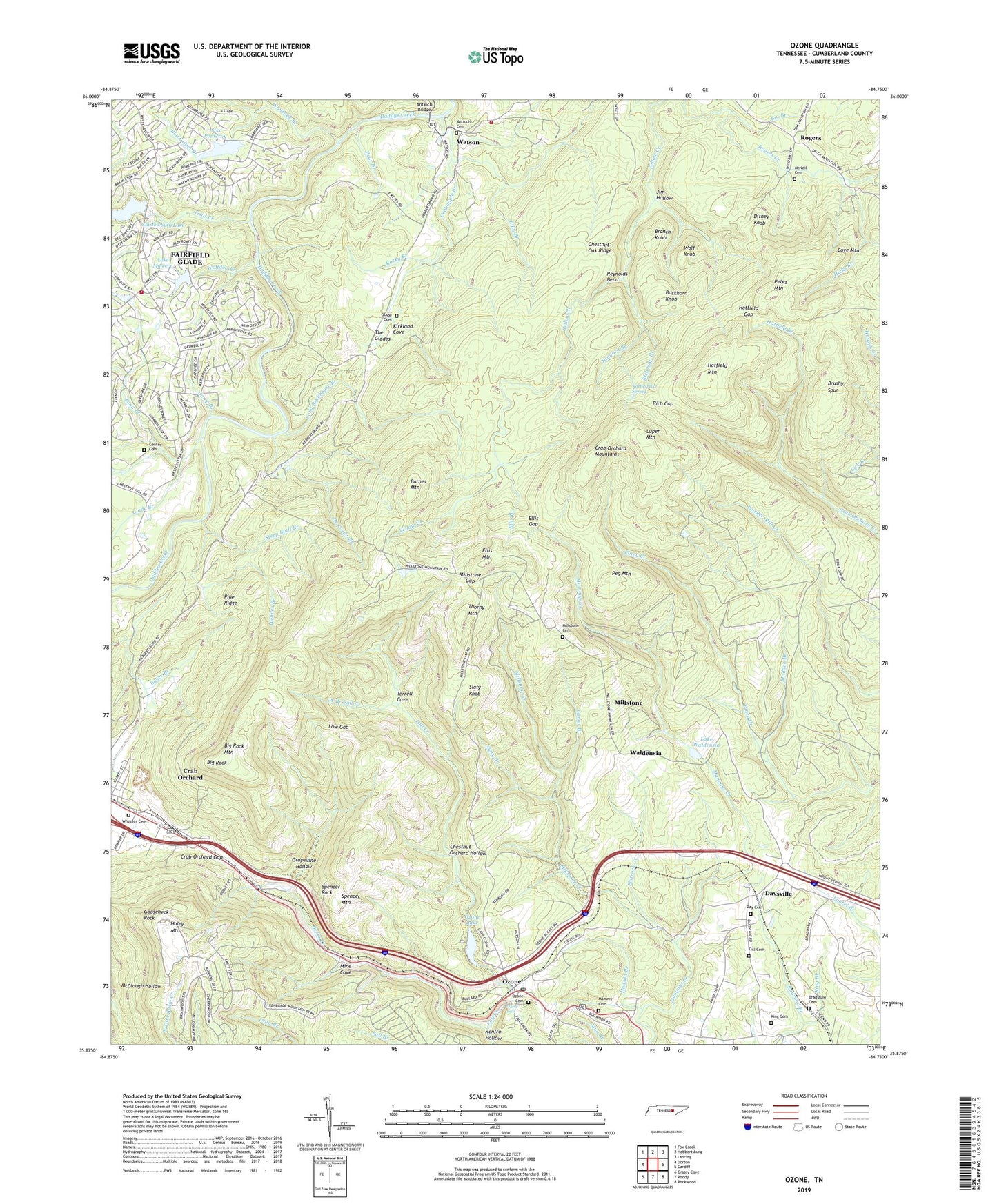 Ozone Tennessee US Topo Map Image