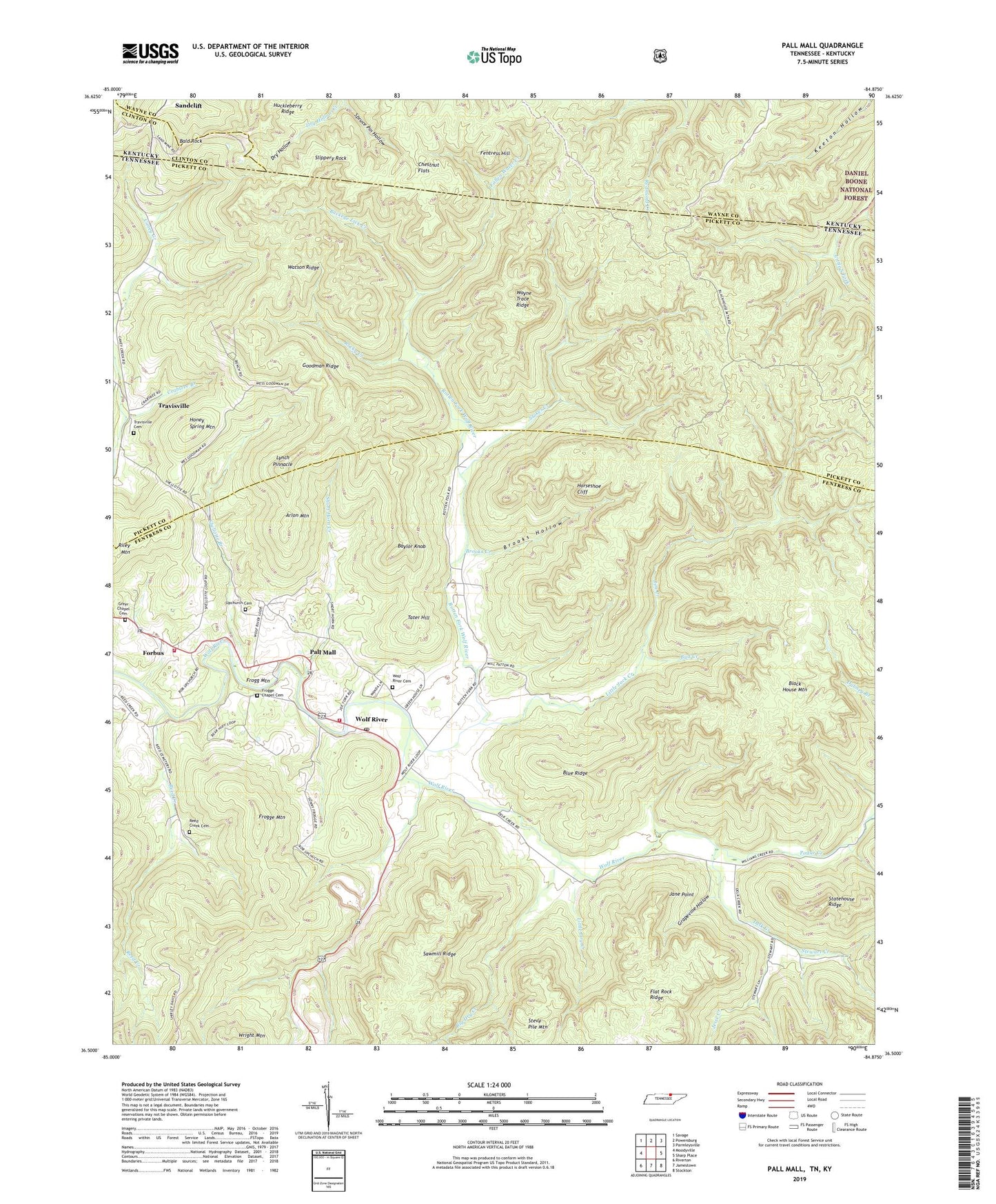 Pall Mall Tennessee US Topo Map Image