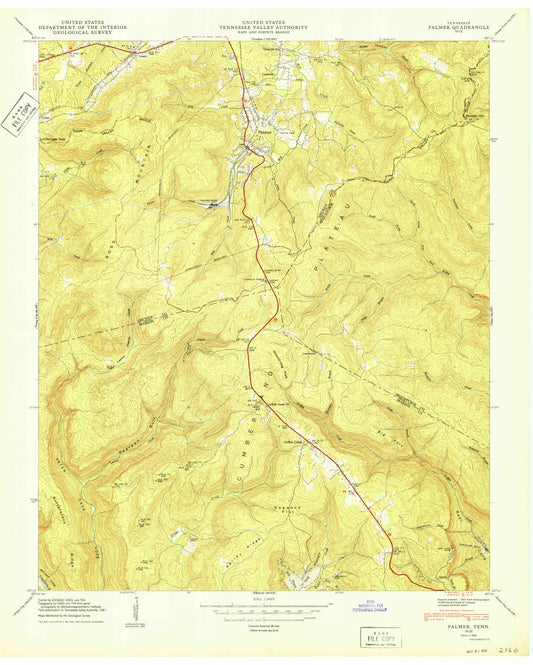 Classic USGS Palmer Tennessee 7.5'x7.5' Topo Map Image