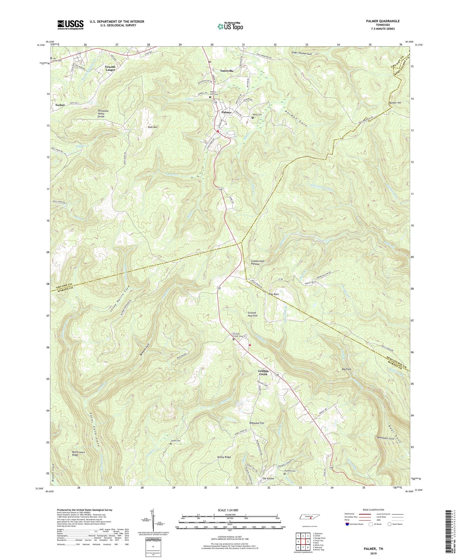 Palmer Tennessee US Topo Map Image