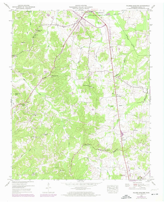 Classic USGS Palmer Shelter Tennessee 7.5'x7.5' Topo Map Image