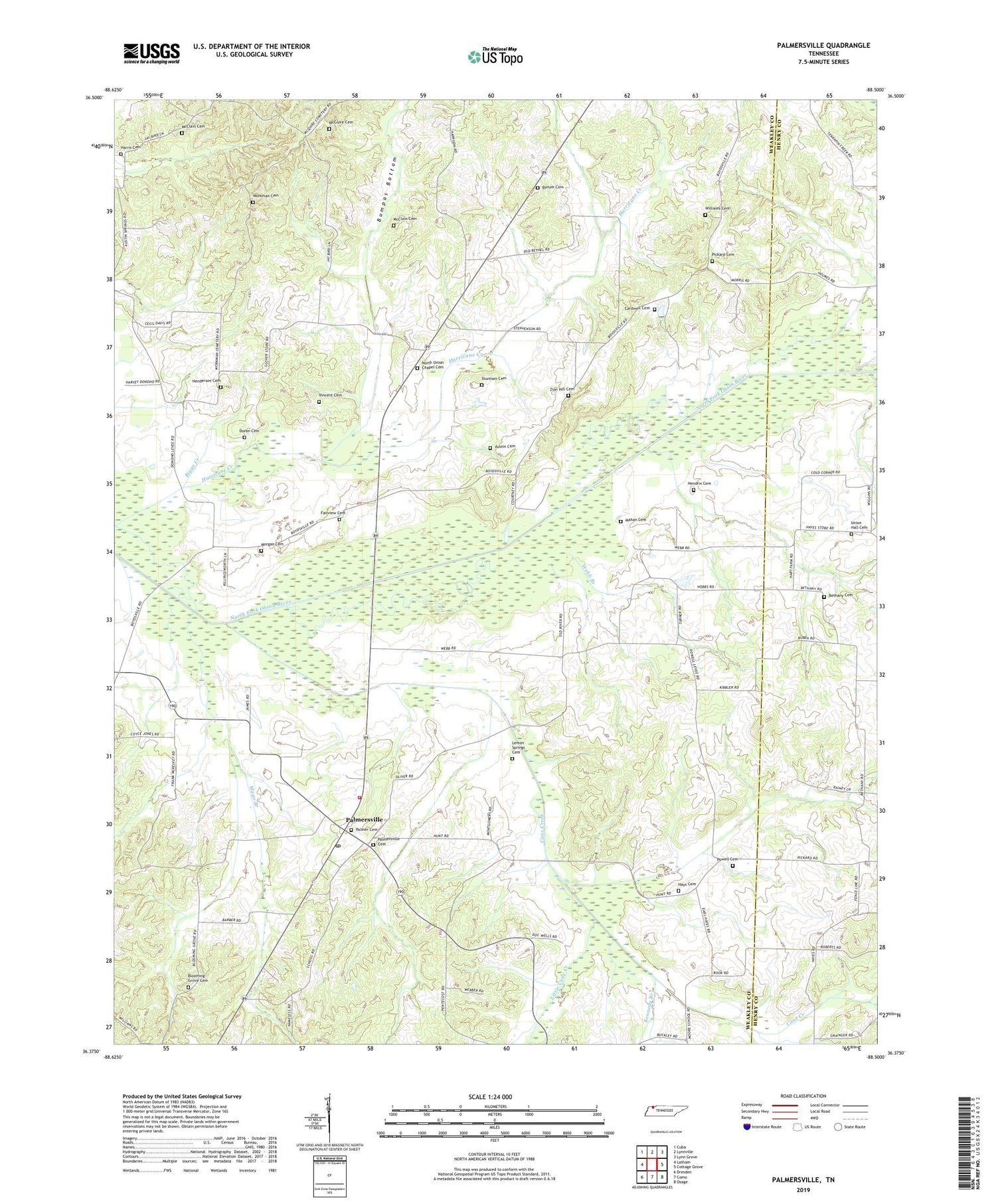 Palmersville Tennessee US Topo Map Image