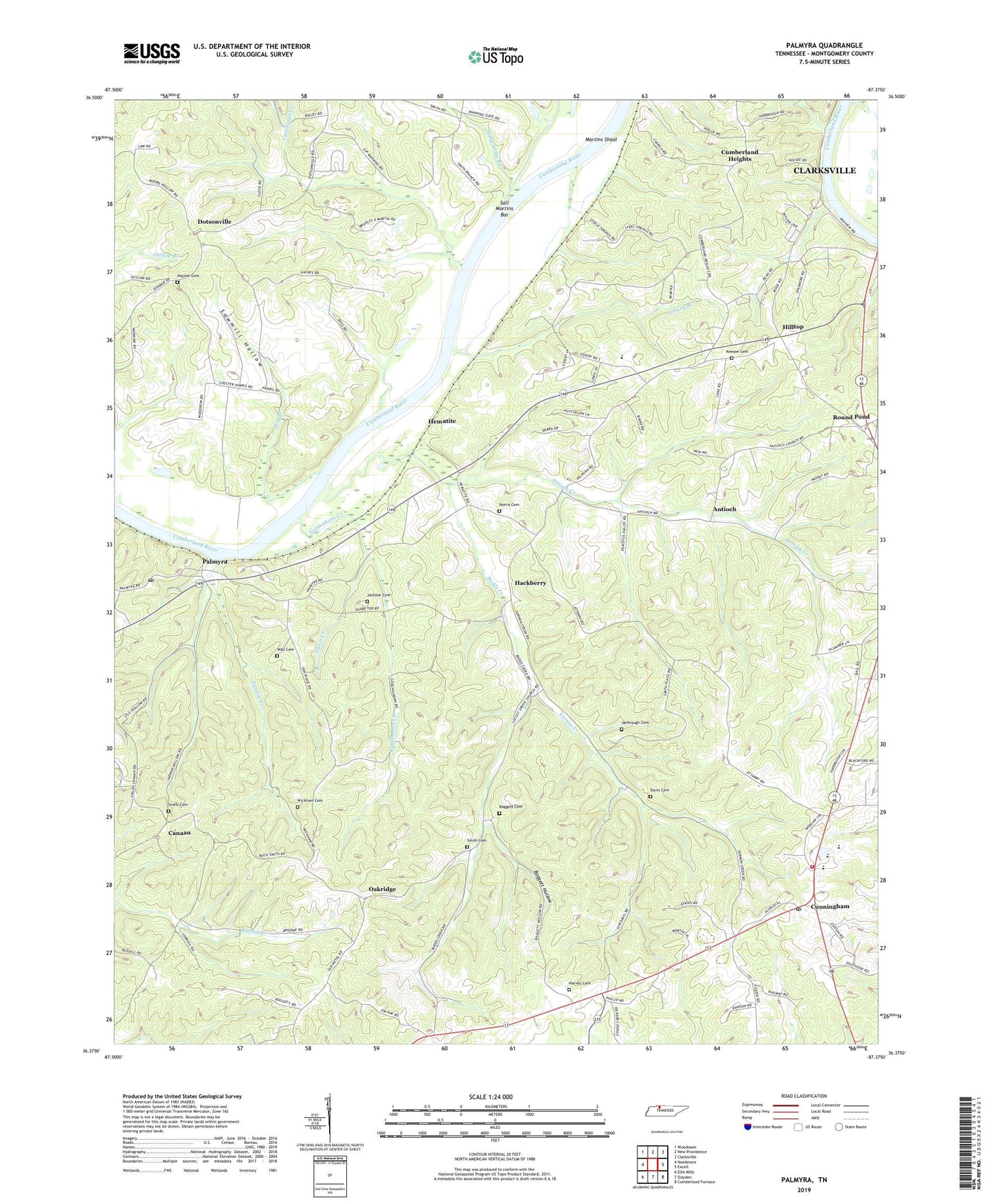 Palmyra Tennessee US Topo Map Image