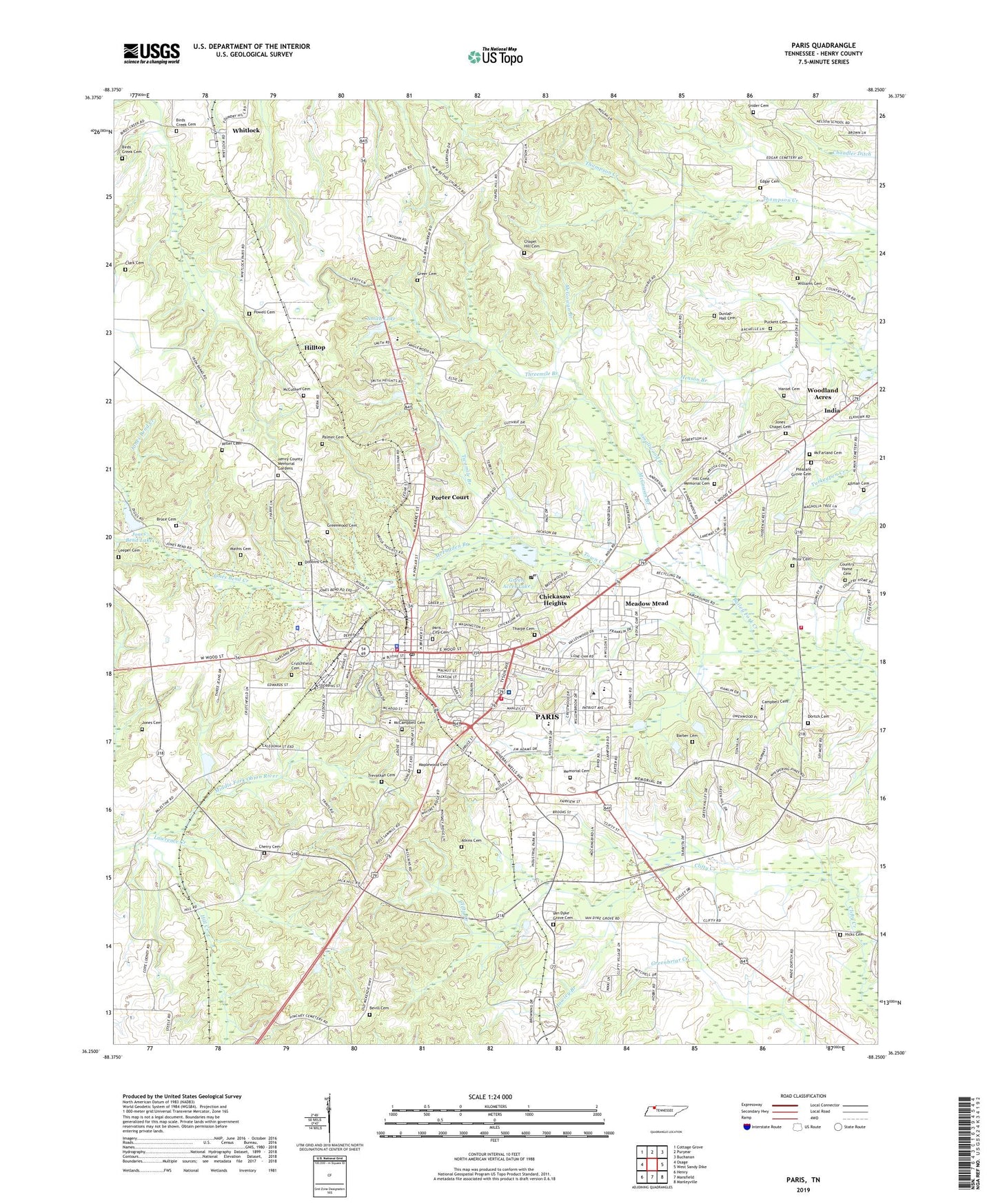 Paris Tennessee US Topo Map Image