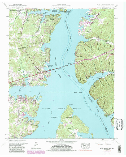Classic USGS Paris Landing Tennessee 7.5'x7.5' Topo Map Image