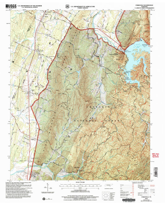 Classic USGS Parksville Tennessee 7.5'x7.5' Topo Map Image