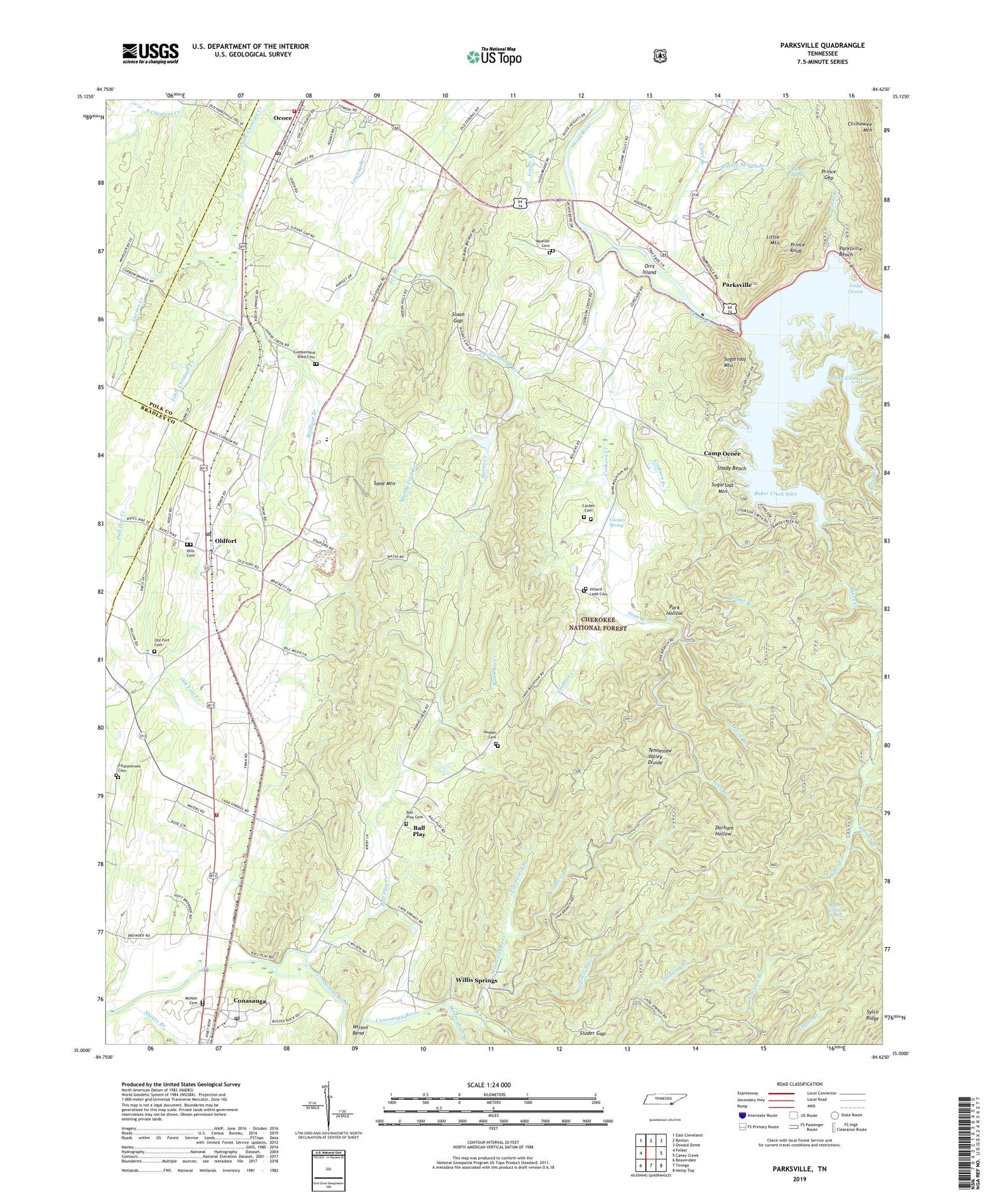 Parksville Tennessee US Topo Map Image