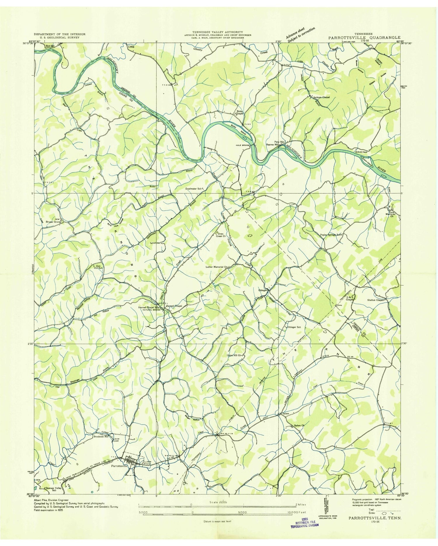 Classic USGS Parrottsville Tennessee 7.5'x7.5' Topo Map Image