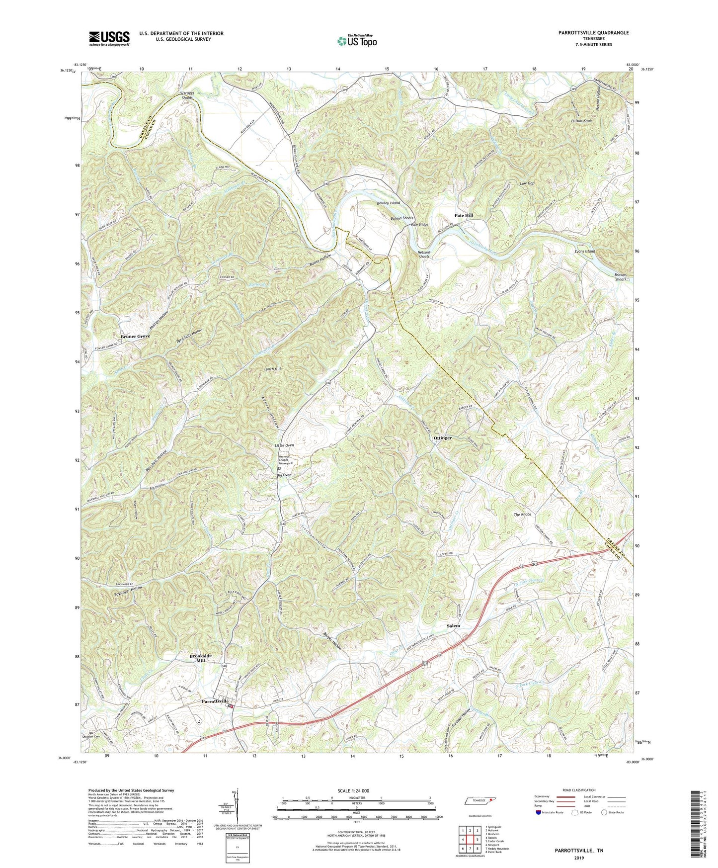 Parrottsville Tennessee US Topo Map Image