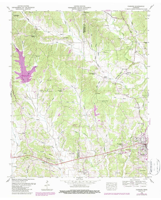 Classic USGS Parsons Tennessee 7.5'x7.5' Topo Map Image