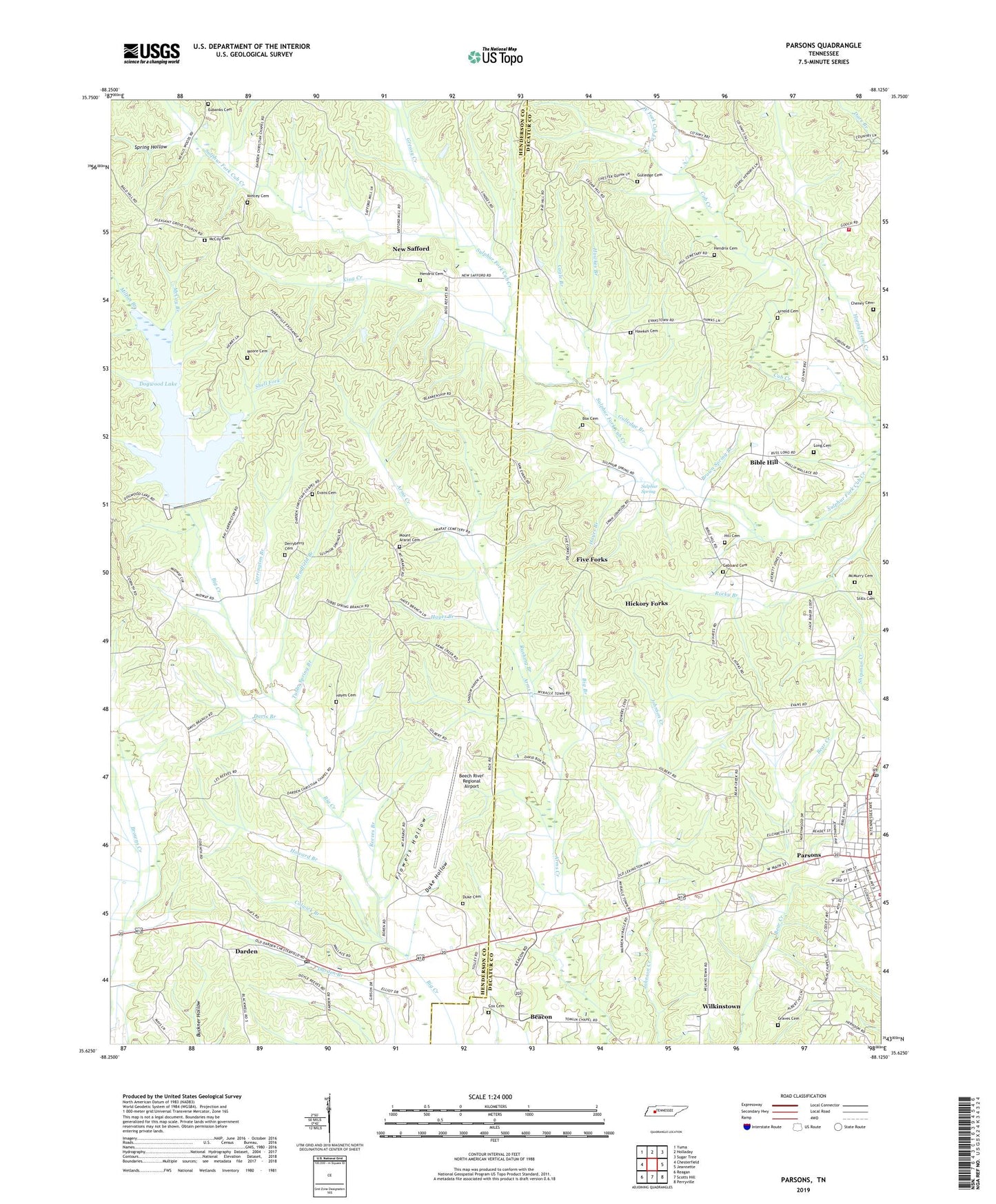 Parsons Tennessee US Topo Map Image