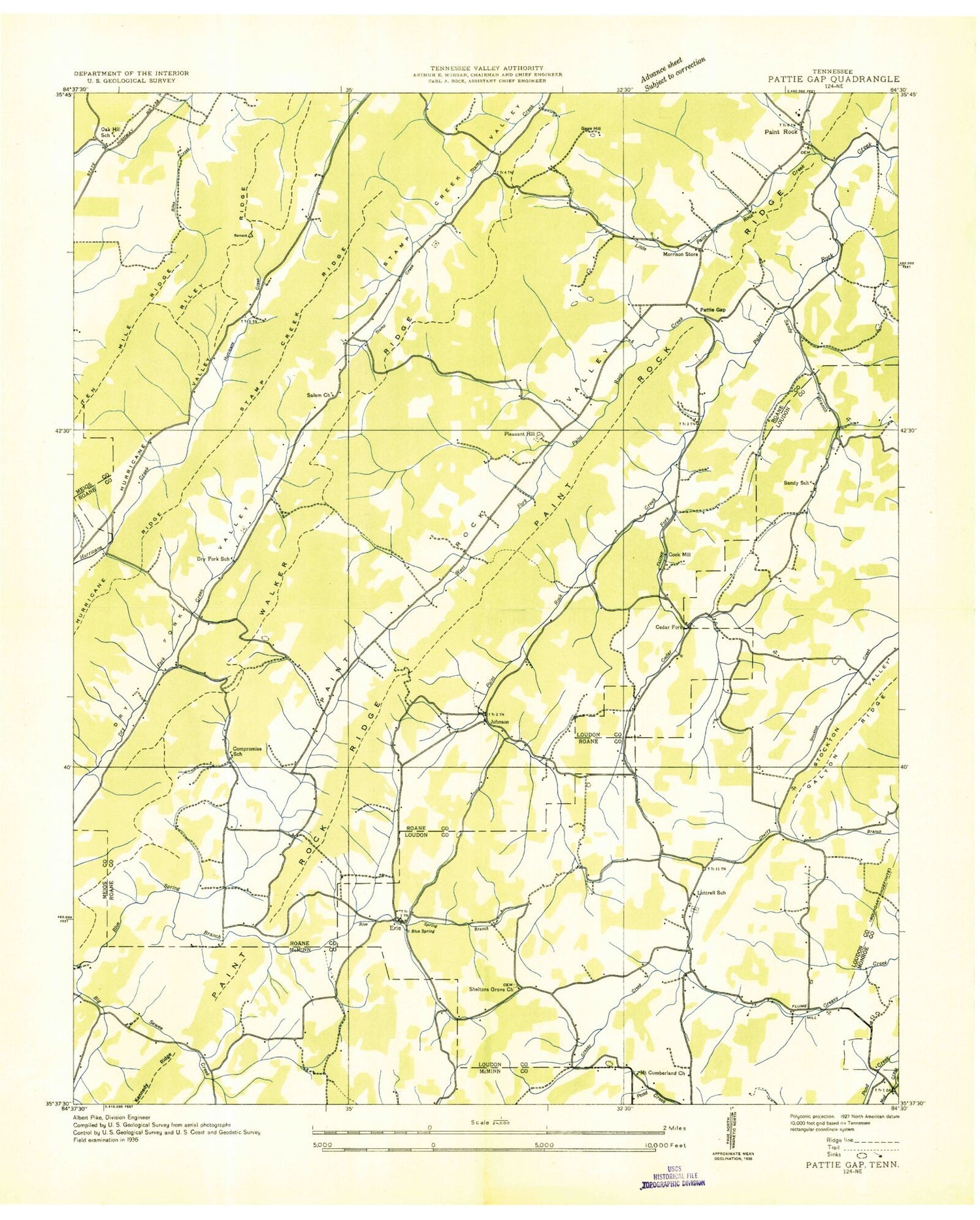 Classic USGS Pattie Gap Tennessee 7.5'x7.5' Topo Map Image