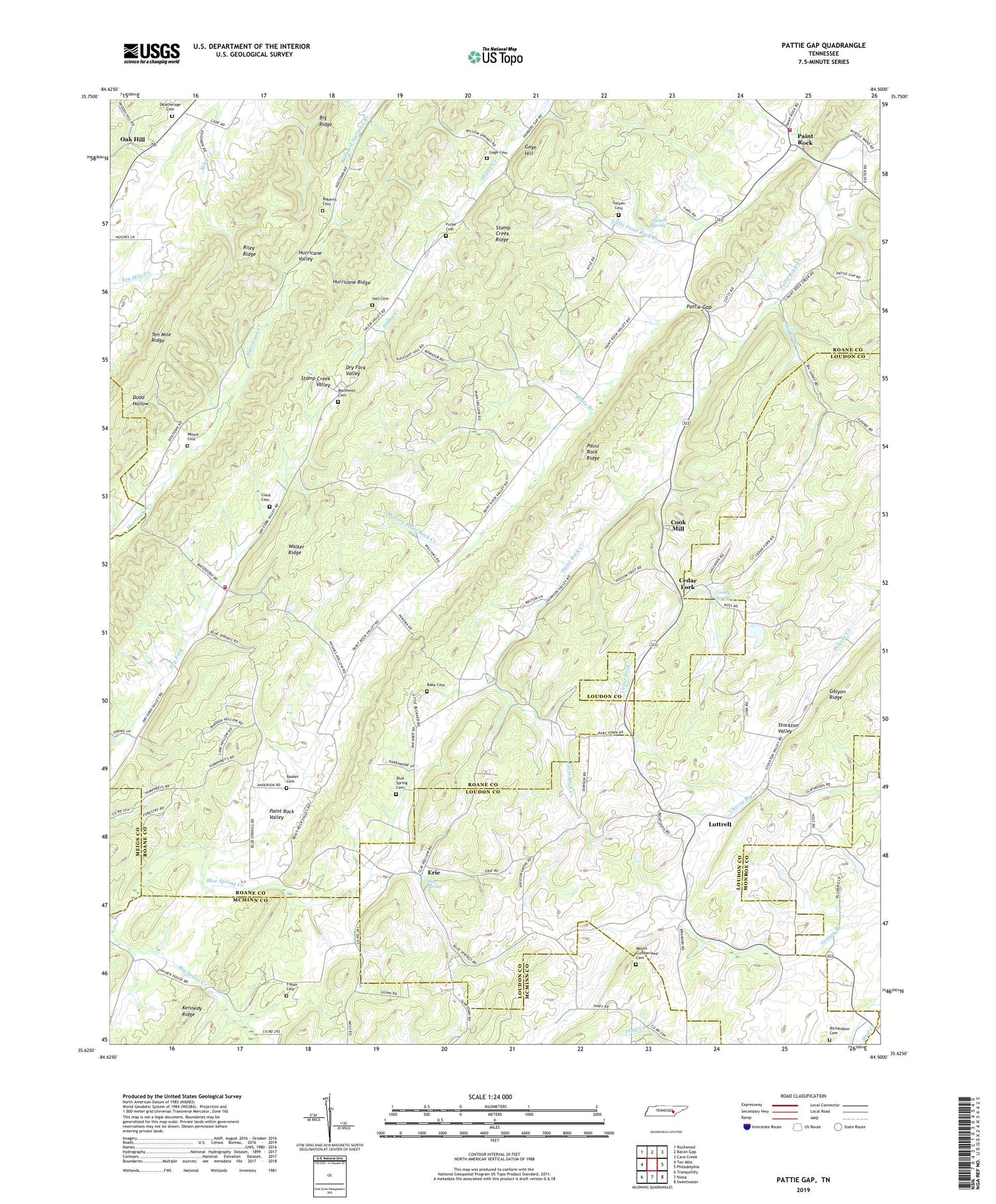 Pattie Gap Tennessee US Topo Map Image