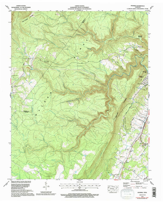 Classic USGS Pennine Tennessee 7.5'x7.5' Topo Map Image