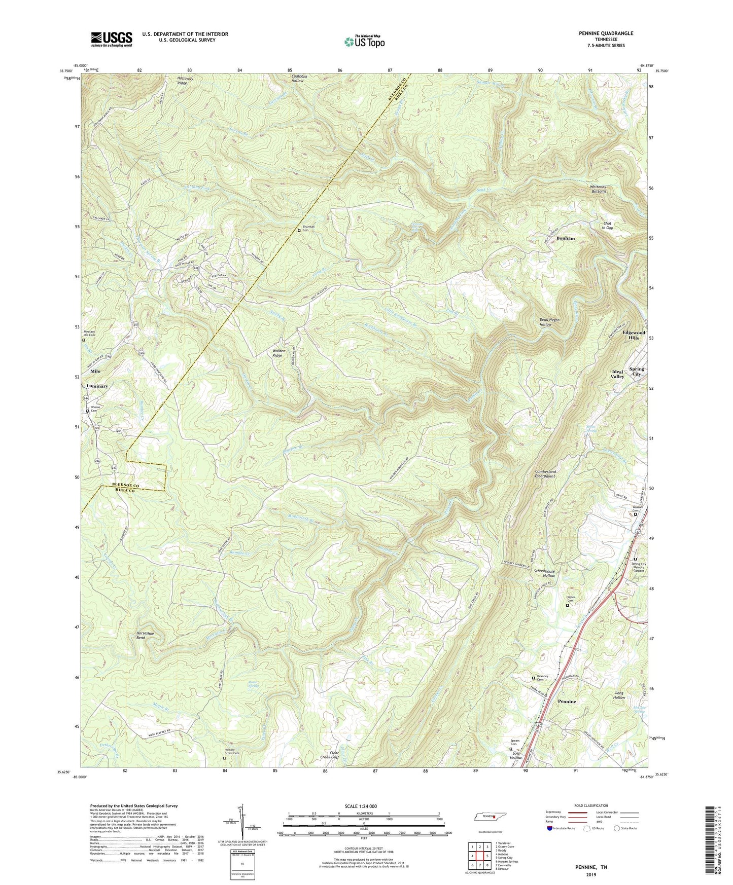 Pennine Tennessee US Topo Map Image
