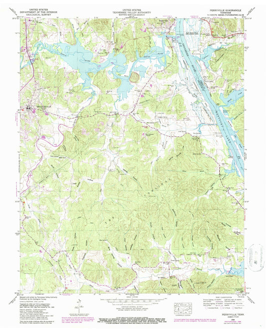 Classic USGS Perryville Tennessee 7.5'x7.5' Topo Map Image