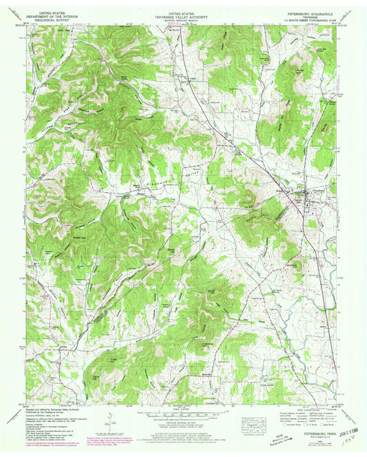 Classic USGS Petersburg Tennessee 7.5'x7.5' Topo Map Image