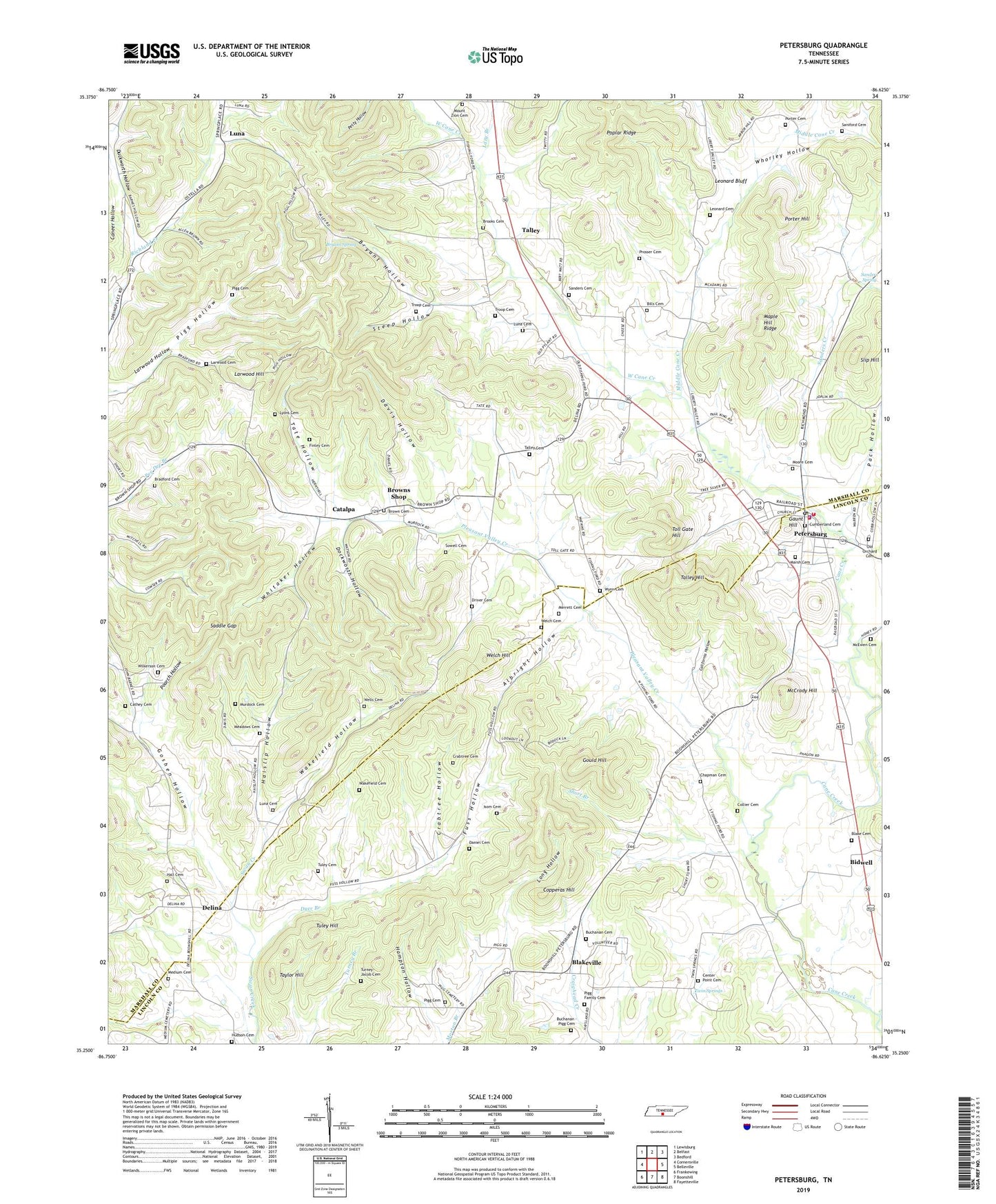 Petersburg Tennessee US Topo Map Image