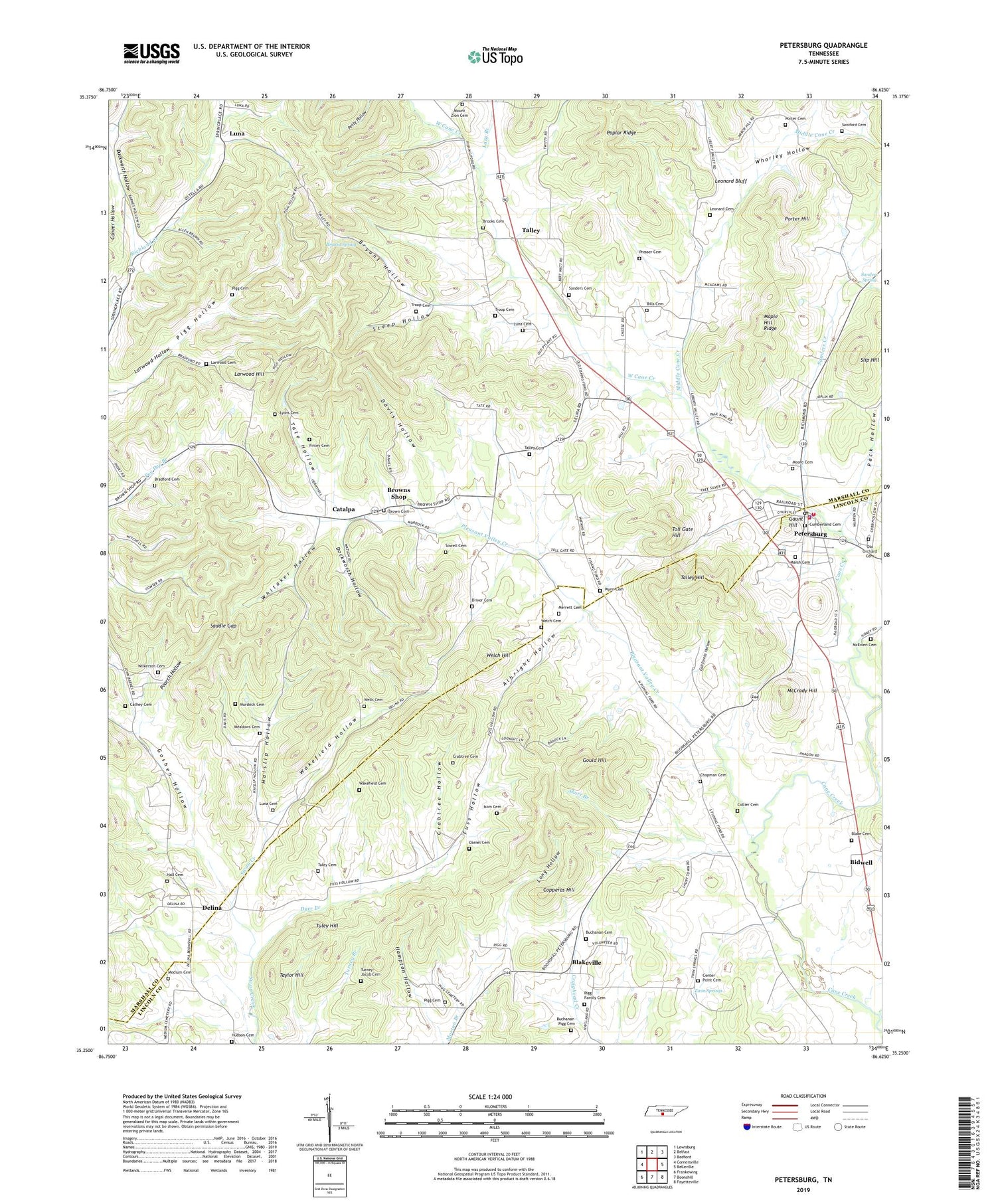 Petersburg Tennessee US Topo Map Image