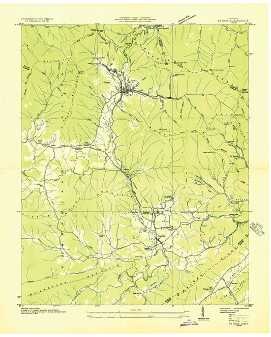 USGS Classic Petros Tennessee 7.5'x7.5' Topo Map Image