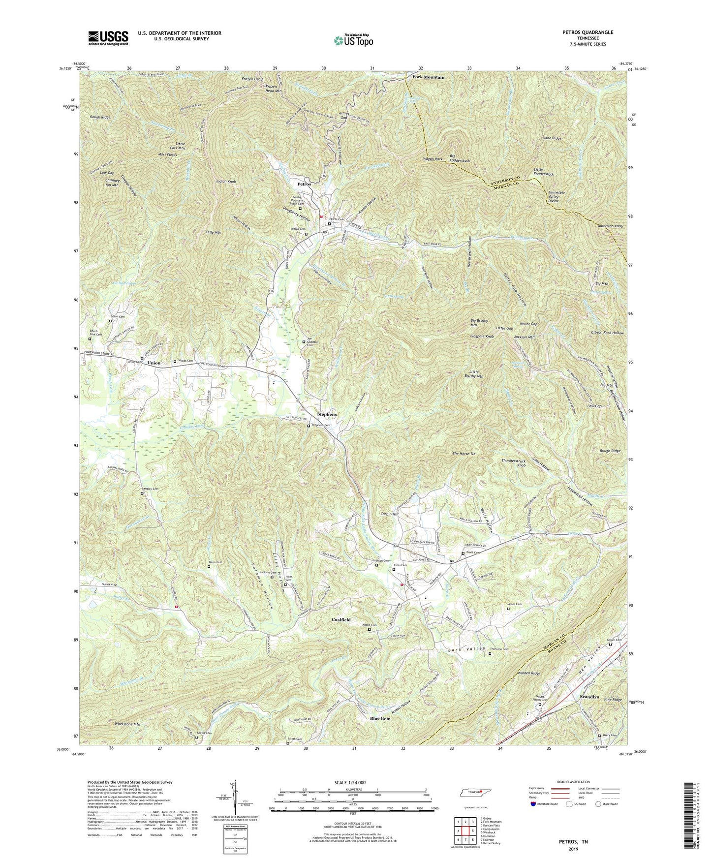 Petros Tennessee US Topo Map Image