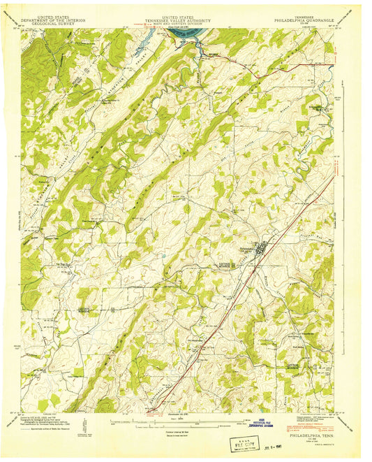 Classic USGS Philadelphia Tennessee 7.5'x7.5' Topo Map Image