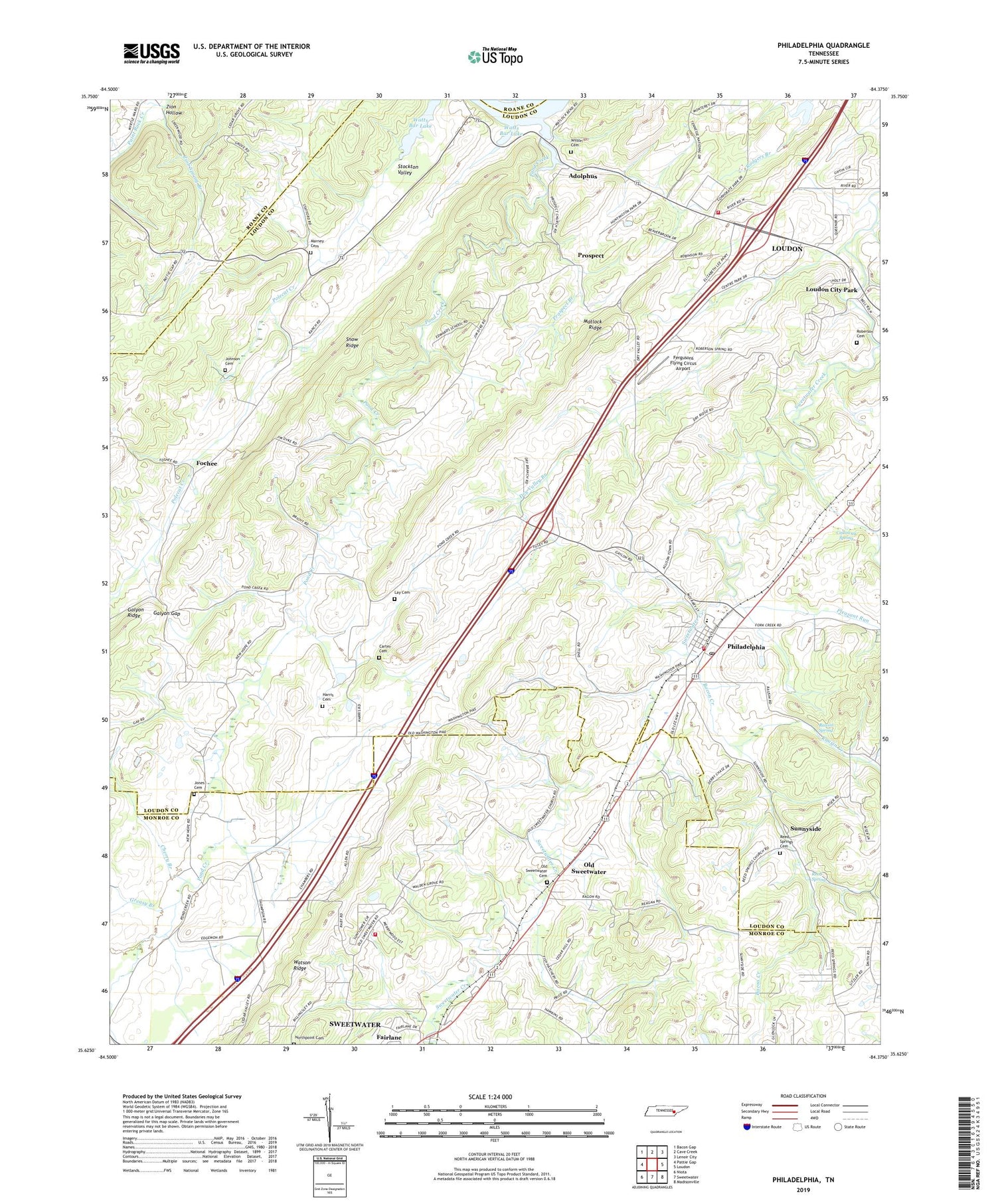Philadelphia Tennessee US Topo Map Image