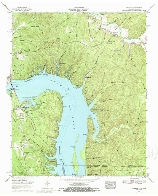 Classic USGS Pickwick Tennessee 7.5'x7.5' Topo Map Image
