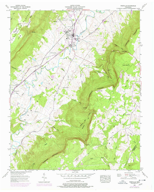 Classic USGS Pikeville Tennessee 7.5'x7.5' Topo Map Image