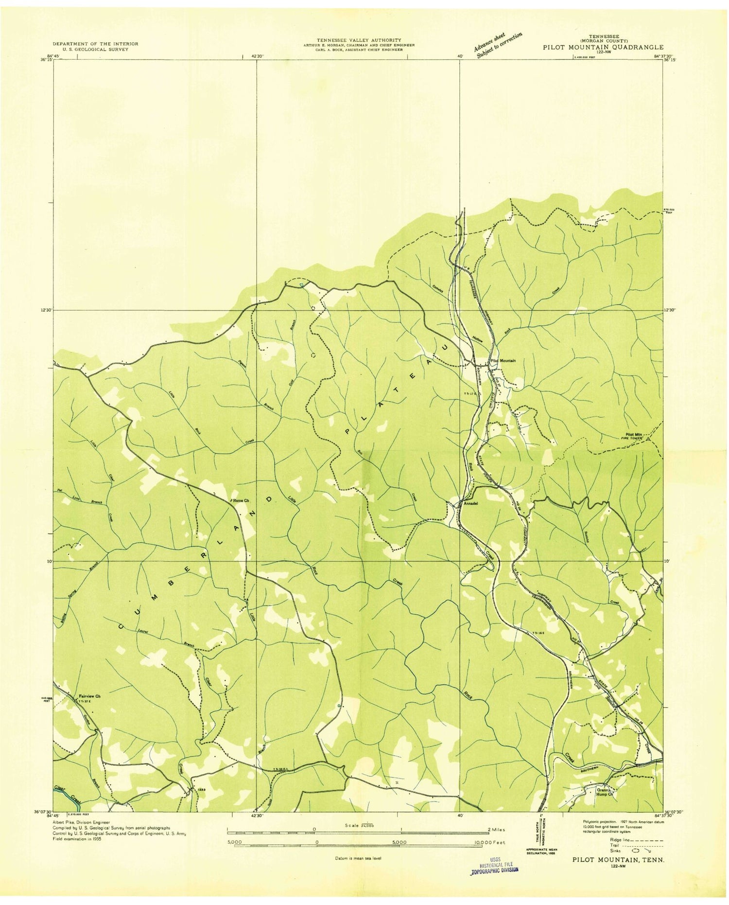 Classic USGS Pilot Mountain Tennessee 7.5'x7.5' Topo Map Image