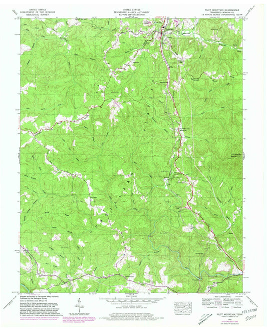 Classic USGS Pilot Mountain Tennessee 7.5'x7.5' Topo Map Image