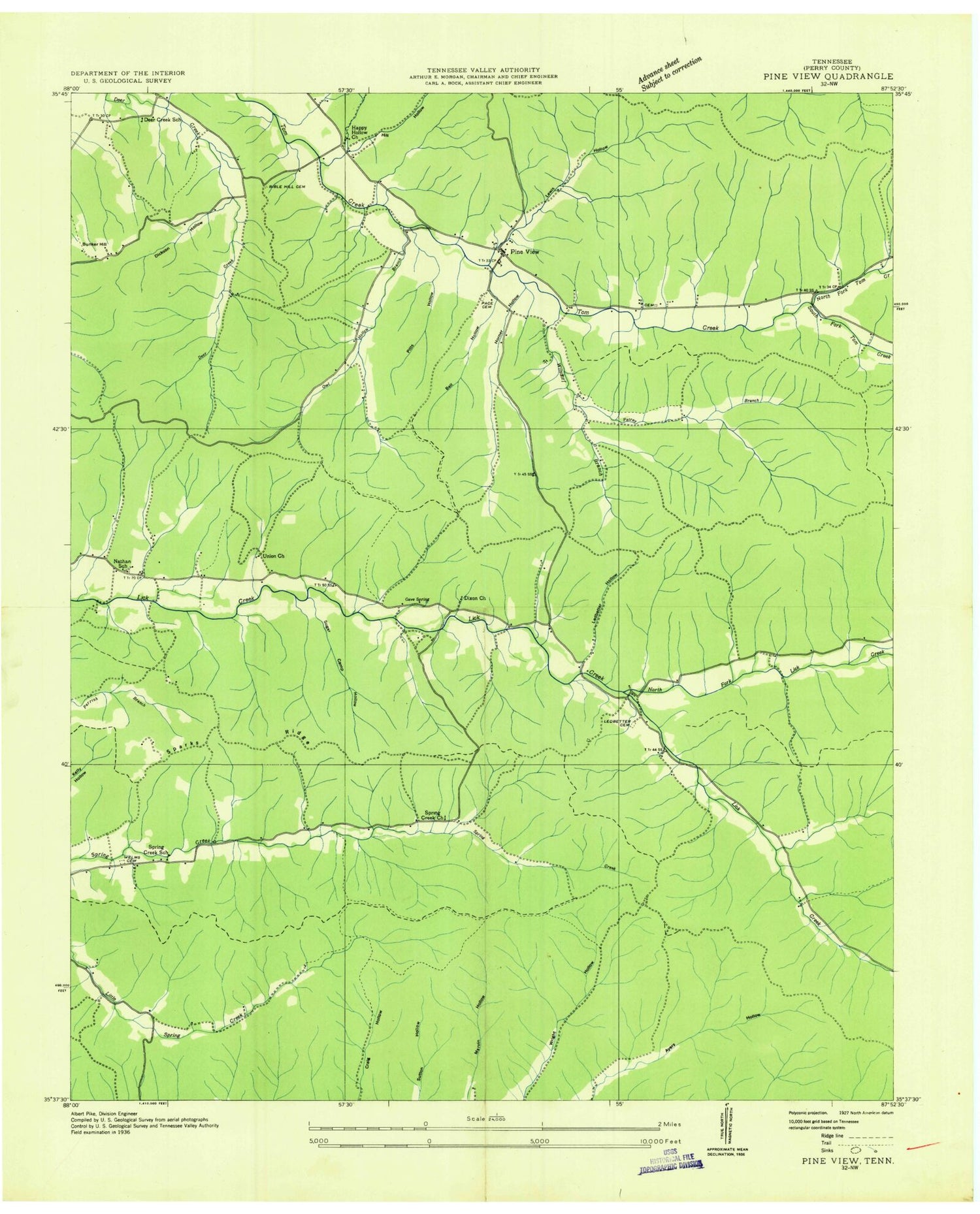 Classic USGS Pine View Tennessee 7.5'x7.5' Topo Map Image