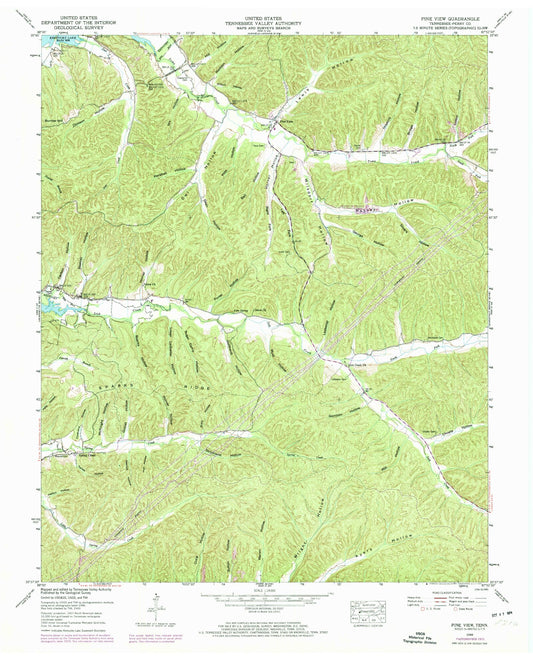Classic USGS Pine View Tennessee 7.5'x7.5' Topo Map Image