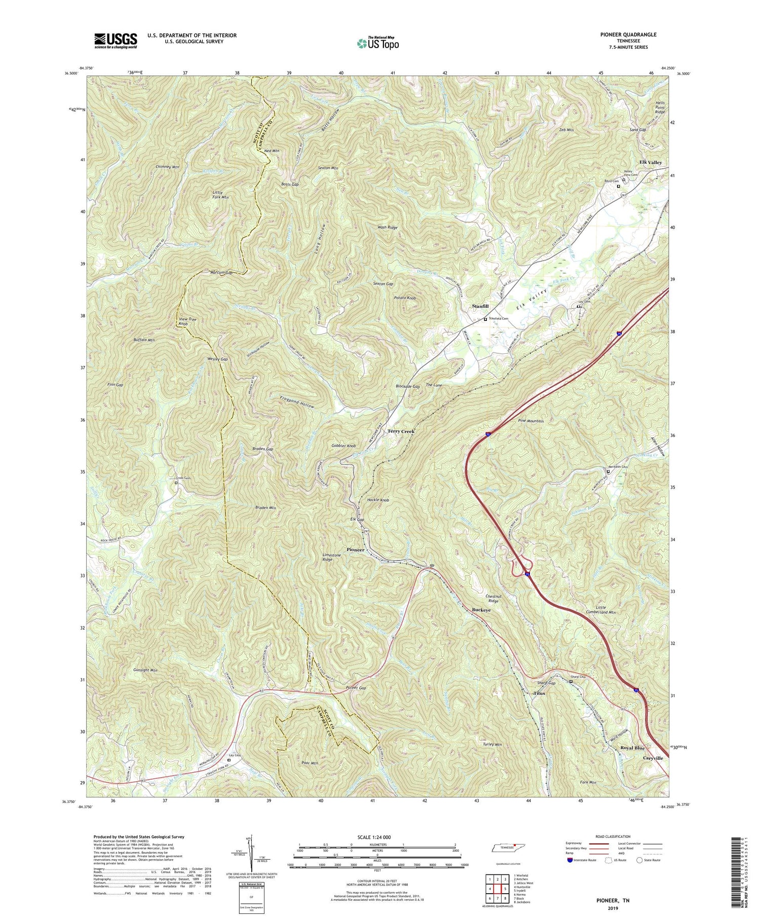 Pioneer Tennessee US Topo Map Image