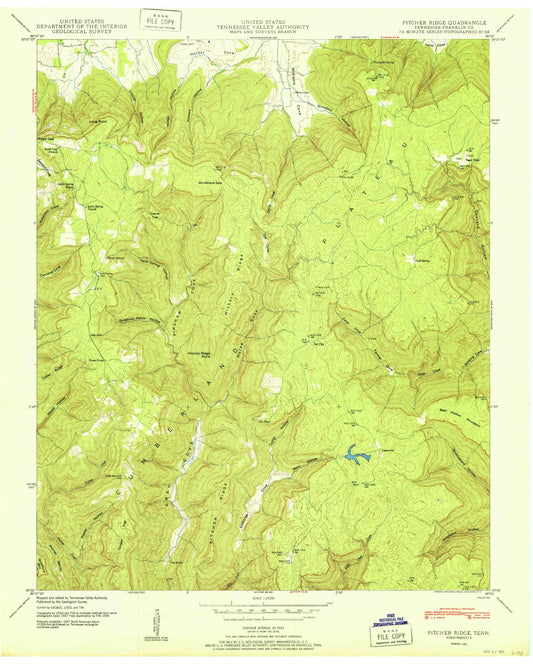 Classic USGS Pitcher Ridge Tennessee 7.5'x7.5' Topo Map Image
