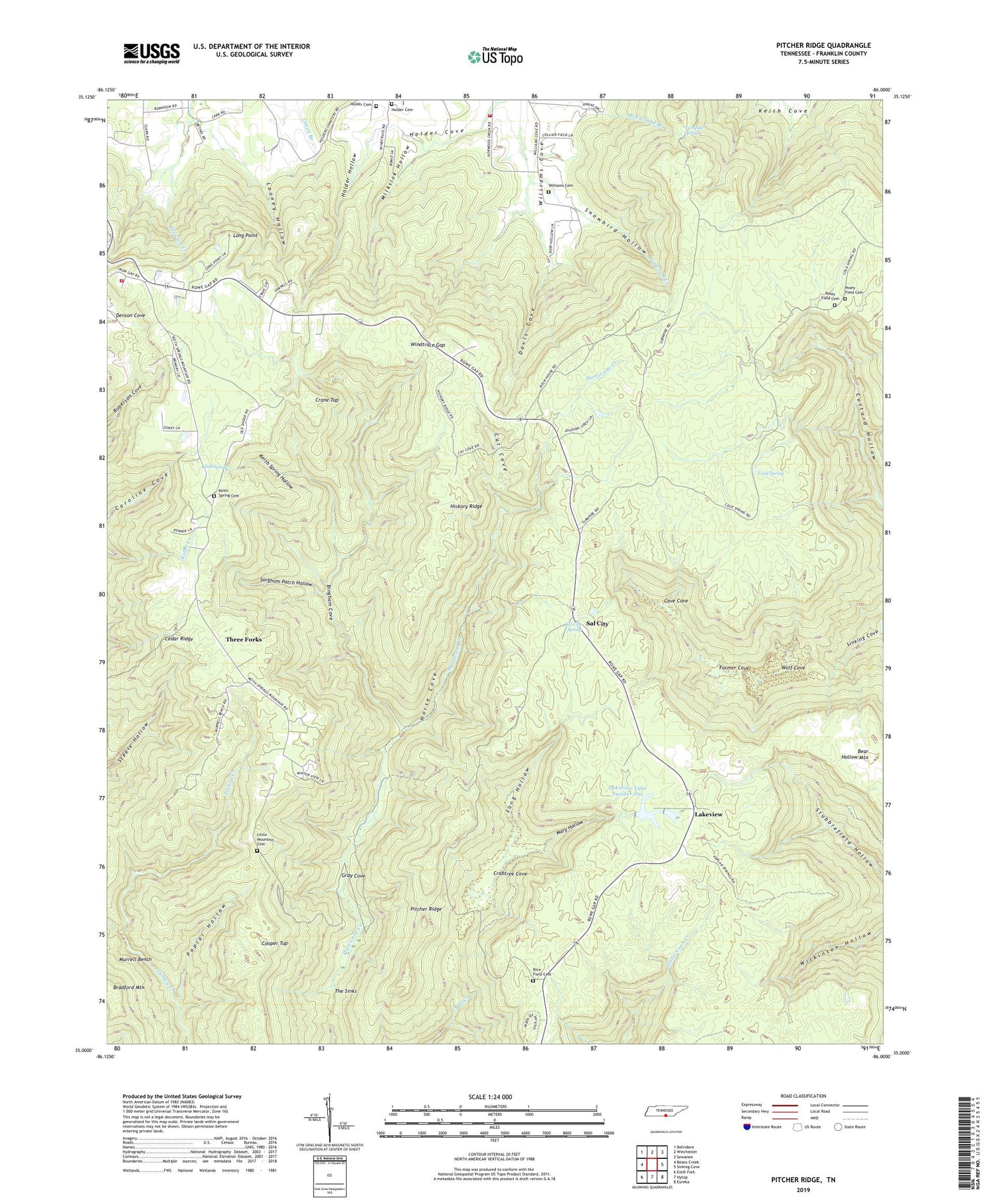 Pitcher Ridge Tennessee US Topo Map Image