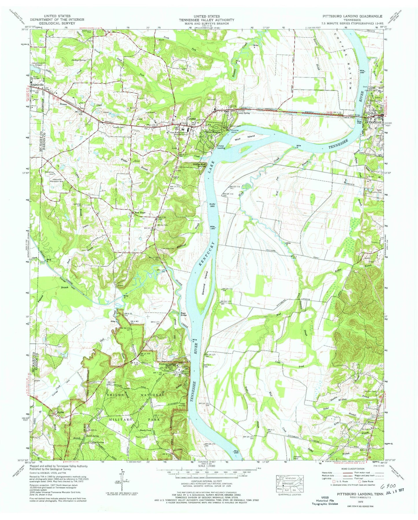 Classic USGS Pittsburg Landing Tennessee 7.5'x7.5' Topo Map Image