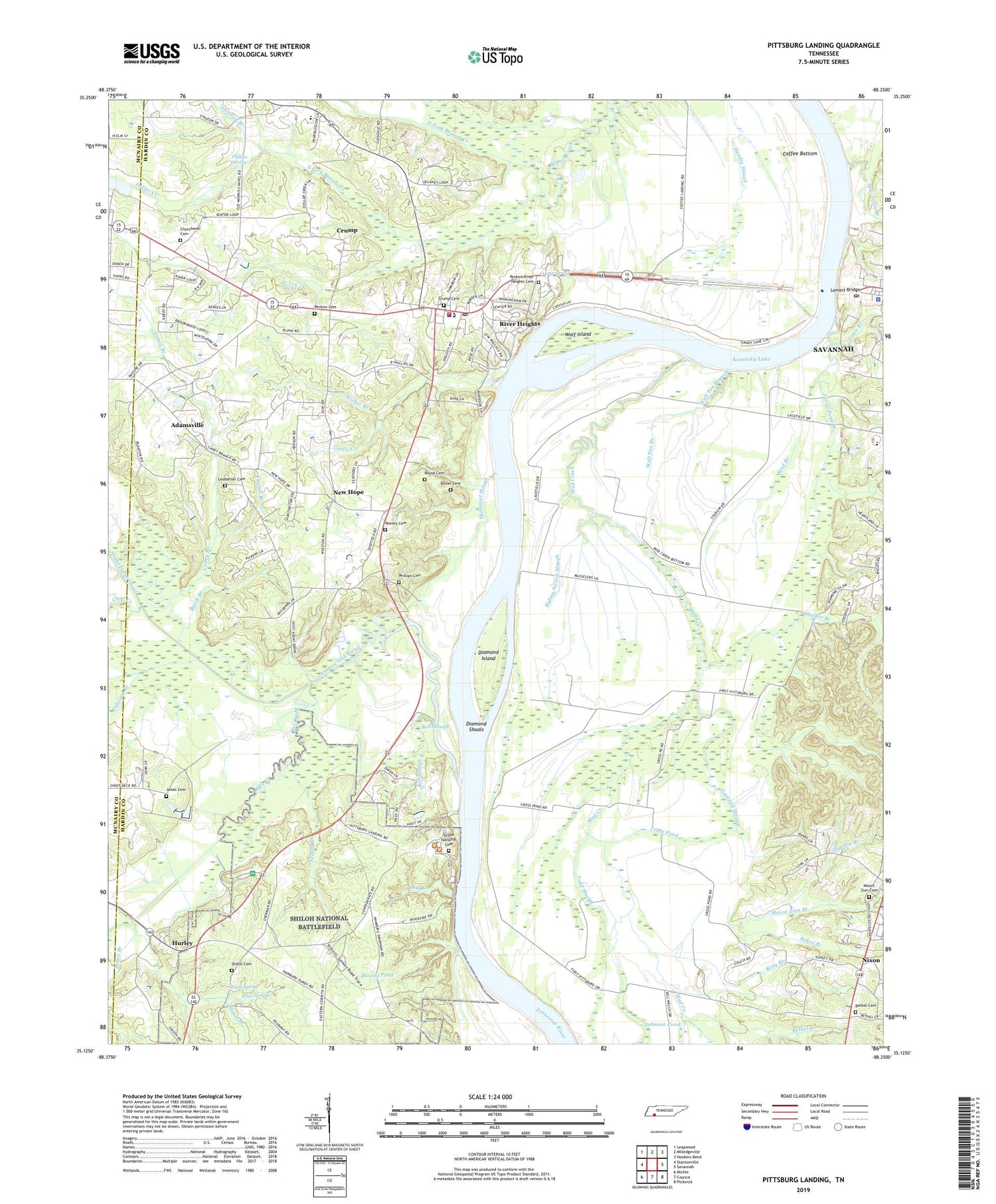 Pittsburg Landing Tennessee US Topo Map Image